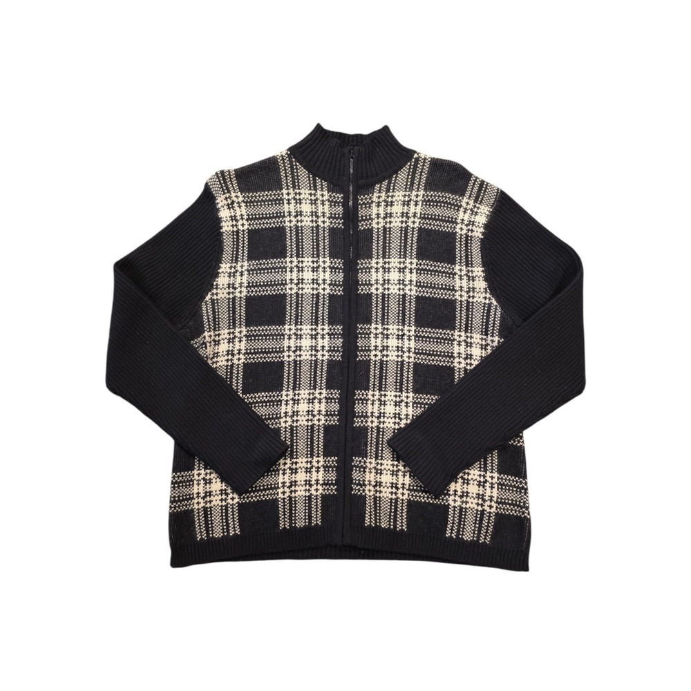 Pendleton Silk Angora Blend Plaid Zip Sweater Jacket Women's XL Mock Neck
